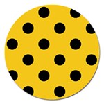 Polka Dots - Black on Deep Lemon Yellow Magnet 5  (Round)