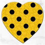 Polka Dots - Black on Deep Lemon Yellow Jigsaw Puzzle (Heart)