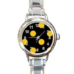Polka Dots - Deep Lemon Yellow on Black Round Italian Charm Watch