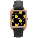 Polka Dots - Deep Lemon Yellow on Black Rose Gold Leather Watch