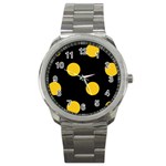Polka Dots - Deep Lemon Yellow on Black Sport Metal Watch
