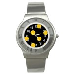 Polka Dots - Deep Lemon Yellow on Black Stainless Steel Watch