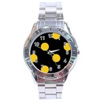 Polka Dots - Deep Lemon Yellow on Black Stainless Steel Analogue Watch