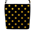 Polka Dots - Deep Lemon Yellow on Black Flap Closure Messenger Bag (L)
