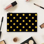 Polka Dots - Deep Lemon Yellow on Black Cosmetic Bag (M)