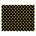 Polka Dots - Deep Lemon Yellow on Black Double Sided Flano Blanket (Large)