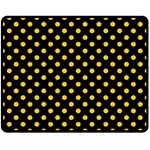 Polka Dots - Deep Lemon Yellow on Black Double Sided Fleece Blanket (Medium) (Two Sides)