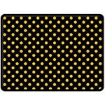 Polka Dots - Deep Lemon Yellow on Black Double Sided Fleece Blanket (Large) (Two Sides)