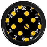 Polka Dots - Deep Lemon Yellow on Black Wall Clock (Black)