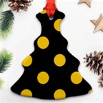 Polka Dots - Deep Lemon Yellow on Black Christmas Tree Ornament (Two Sides)