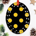 Polka Dots - Deep Lemon Yellow on Black Oval Filigree Ornament (Two Sides)