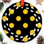 Polka Dots - Deep Lemon Yellow on Black Ornament (Round Filigree)