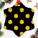Polka Dots - Deep Lemon Yellow on Black Snowflake Ornament (Two Sides)