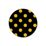 Polka Dots - Deep Lemon Yellow on Black Rubber Coaster (Round)
