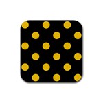 Polka Dots - Deep Lemon Yellow on Black Rubber Coaster (Square)