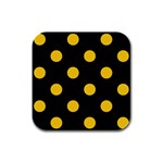 Polka Dots - Deep Lemon Yellow on Black Rubber Square Coaster (4 pack)