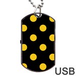 Polka Dots - Deep Lemon Yellow on Black Dog Tag USB Flash (One Side)