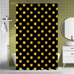 Polka Dots - Deep Lemon Yellow on Black Shower Curtain 48  x 72  (Small)
