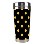 Polka Dots - Deep Lemon Yellow on Black Stainless Steel Travel Tumbler