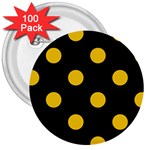 Polka Dots - Deep Lemon Yellow on Black 3  Button (100 pack)