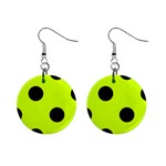 Polka Dots - Black on Fluorescent Yellow 1  Button Earrings