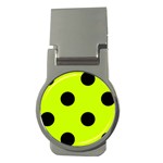 Polka Dots - Black on Fluorescent Yellow Money Clip (Round)