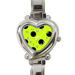 Polka Dots - Black on Fluorescent Yellow Heart Italian Charm Watch
