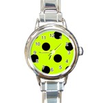 Polka Dots - Black on Fluorescent Yellow Round Italian Charm Watch