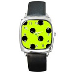 Polka Dots - Black on Fluorescent Yellow Square Metal Watch