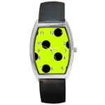 Polka Dots - Black on Fluorescent Yellow Barrel Style Metal Watch