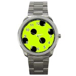 Polka Dots - Black on Fluorescent Yellow Sport Metal Watch