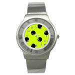 Polka Dots - Black on Fluorescent Yellow Stainless Steel Watch