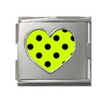 Polka Dots - Black on Fluorescent Yellow Mega Link Heart Italian Charm (18mm)