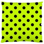 Polka Dots - Black on Fluorescent Yellow Large Flano Cushion Case (One Side)