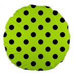 Polka Dots - Black on Fluorescent Yellow Large 18  Premium Round Cushion