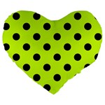 Polka Dots - Black on Fluorescent Yellow Large 19  Premium Heart Shape Cushion