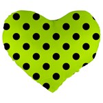 Polka Dots - Black on Fluorescent Yellow Large 19  Premium Flano Heart Shape Cushion