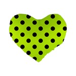 Polka Dots - Black on Fluorescent Yellow Standard 16  Premium Heart Shape Cushion