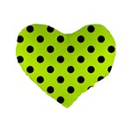 Polka Dots - Black on Fluorescent Yellow Standard 16  Premium Flano Heart Shape Cushion