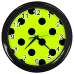 Polka Dots - Black on Fluorescent Yellow Wall Clock (Black)