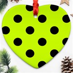 Polka Dots - Black on Fluorescent Yellow Heart Ornament (Two Sides)