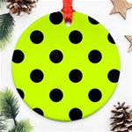 Polka Dots - Black on Fluorescent Yellow Round Ornament (Two Sides)