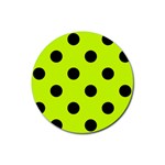 Polka Dots - Black on Fluorescent Yellow Rubber Coaster (Round)