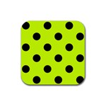 Polka Dots - Black on Fluorescent Yellow Rubber Coaster (Square)