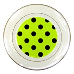 Polka Dots - Black on Fluorescent Yellow Porcelain Plate