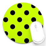 Polka Dots - Black on Fluorescent Yellow Round Mousepad