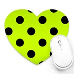 Polka Dots - Black on Fluorescent Yellow Heart Mousepad