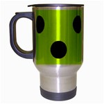 Polka Dots - Black on Fluorescent Yellow Travel Mug (Silver Gray)
