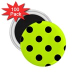 Polka Dots - Black on Fluorescent Yellow 2.25  Magnet (100 pack)