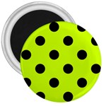 Polka Dots - Black on Fluorescent Yellow 3  Magnet